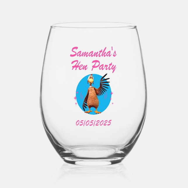 Funny Hens Night Chicken Party Humour Stemless Wine Glass (Front)