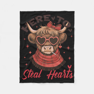 Funny Here To Steal Hearts Valentine’s Day Cow Cut Fleece Blanket
