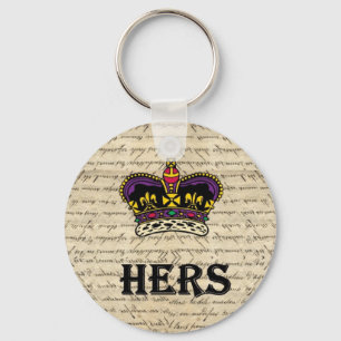 Funny hers text & crown key ring