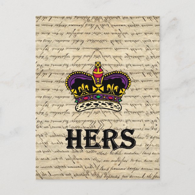 Funny hers text & crown postcard (Front)