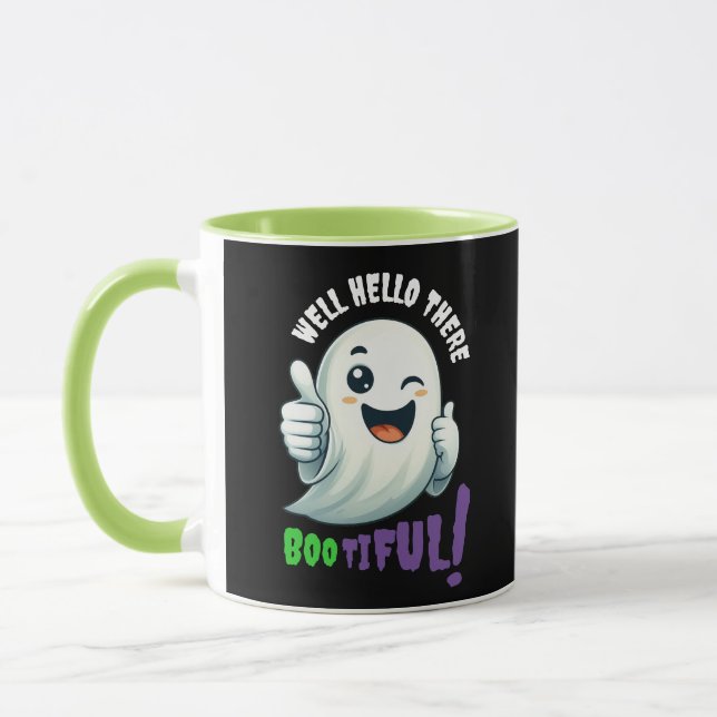 Funny Hey Boo-tiful! Cute Winking Ghost Mug (Left)
