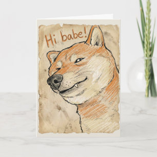 Funny "Hi Babe" Winking Shiba Inu Valentine's Art Card