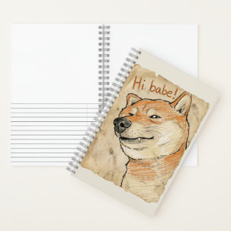 Funny "Hi Babe" Winking Shiba Inu Valentine's Art Notebook