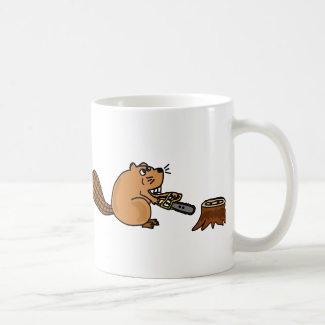 Funny High Tech Beaver with Chainsaw Coffee Mug (Right)