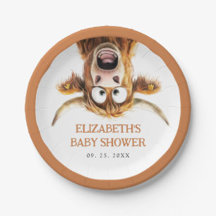 Funny Highland Cow Baby Shower Paper Plate