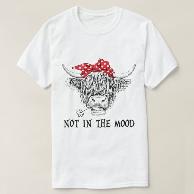 Funny Highland Cow Bandanna Not In The Mood Wester T-Shirt (Design Front)