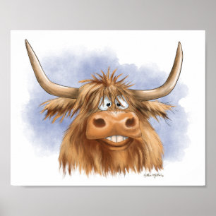 Funny Highland Cow cartoon Poster