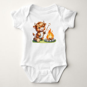 Funny Highland Cow Cute Camping Baby Bodysuit