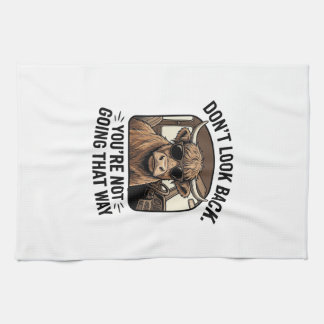 Funny Highland Cow Don’t Look Back Retro Tea Towel