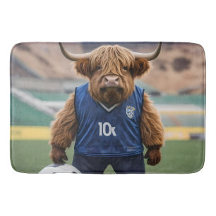 Funny Highland Cow Dressed For Soccer, Bath Mat