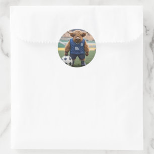 Funny Highland Cow Dressed For Soccer, Classic Round Sticker