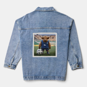 Funny Highland Cow Dressed For Soccer, Denim Jacket