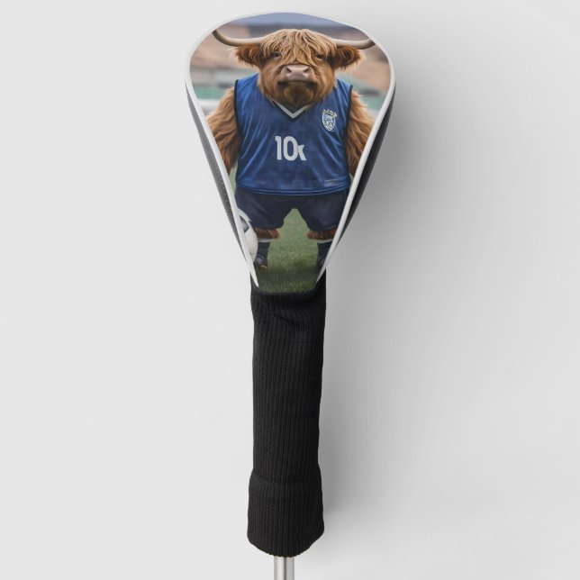 Funny Highland Cow Dressed For Soccer, Golf Head Cover (Front)