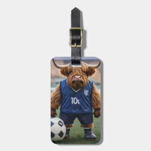 Funny Highland Cow Dressed For Soccer, Luggage Tag