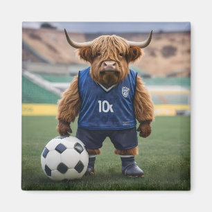 Funny Highland Cow Dressed For Soccer, Magnet