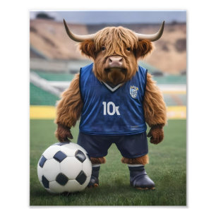 Funny Highland Cow Dressed For Soccer, Photo Print