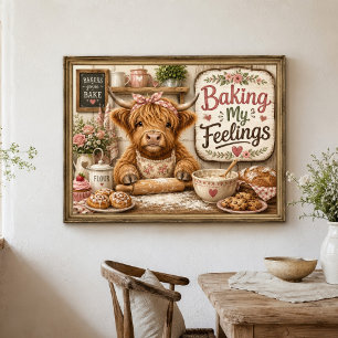 Funny Highland Cow Farmhouse Baking Kitchen Poster