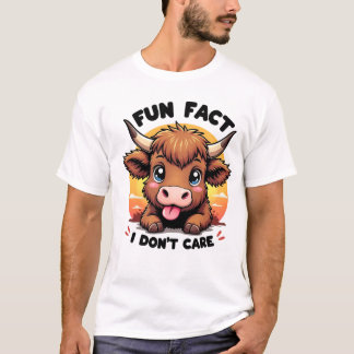 Funny Highland Cow "Fun Fact: I Don’t Care" Tee