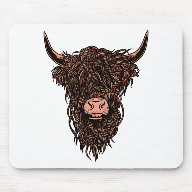 Funny Highland Cow Head Mouse Mat (Front)