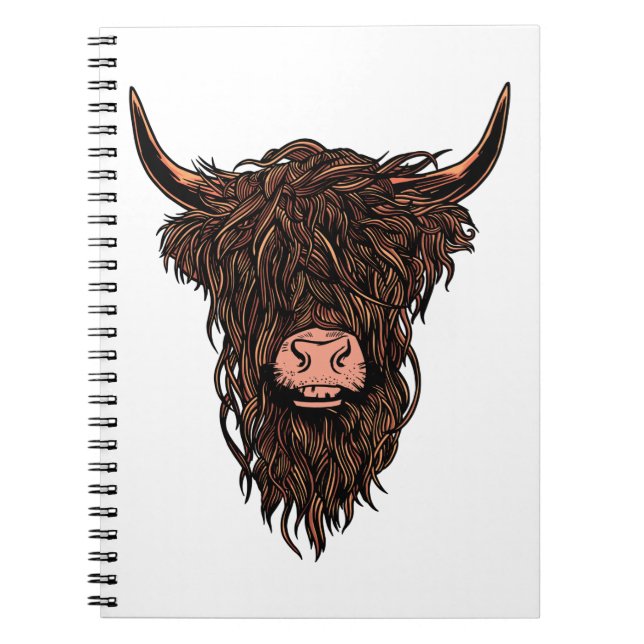 Funny Highland Cow Head Notebook (Front)