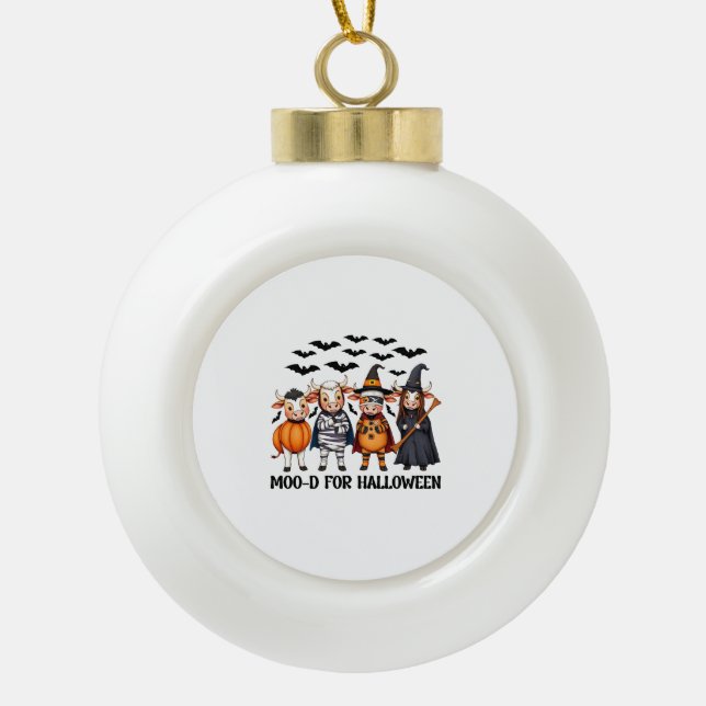 Funny Highland Cow Moo-d for Halloween Ceramic Ball Christmas Ornament (Front)
