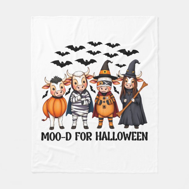 Funny Highland Cow Moo-d for Halloween Fleece Blanket (Front)