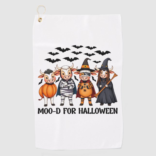 Funny Highland Cow Moo-d for Halloween Golf Towel (Front)
