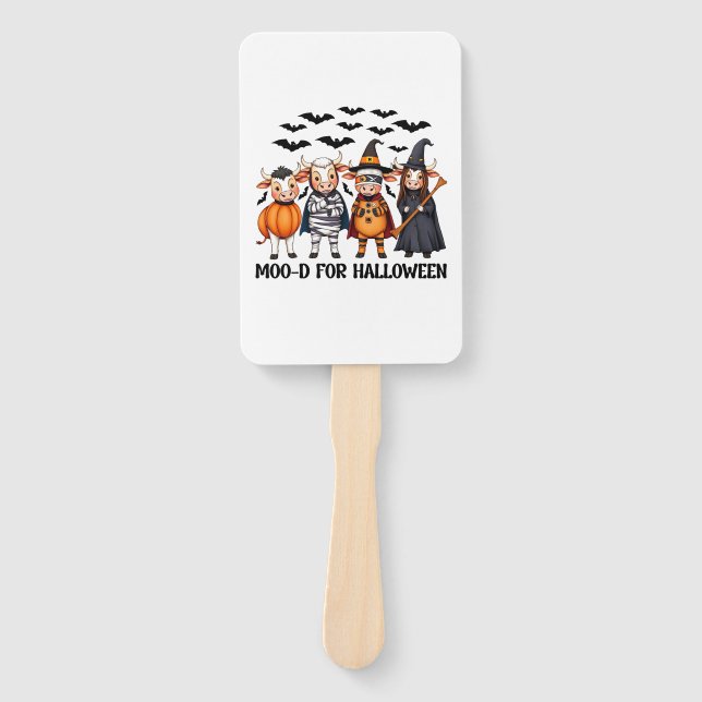 Funny Highland Cow Moo-d for Halloween Hand Fan (Front)