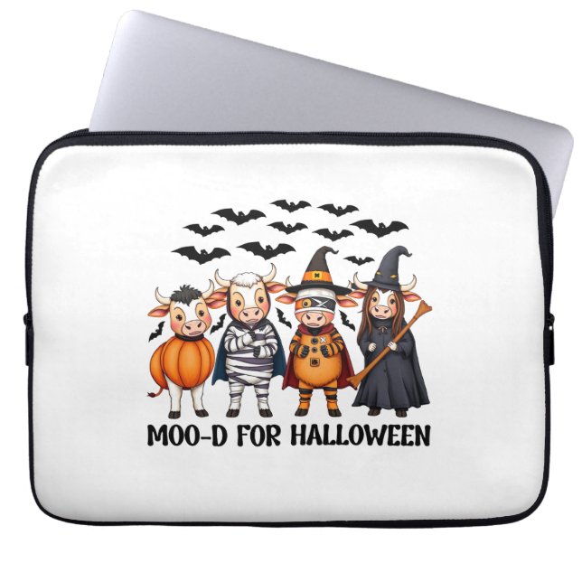 Funny Highland Cow Moo-d for Halloween Laptop Sleeve (Front)