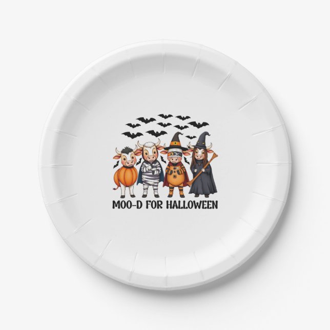 Funny Highland Cow Moo-d for Halloween Paper Plate (Front)