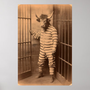 Funny Highland Cow Prison Print Vintage Retro