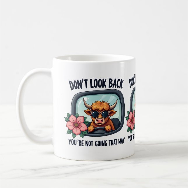 Funny Highland Cow Retro Western Motivational Art Coffee Mug (Left)