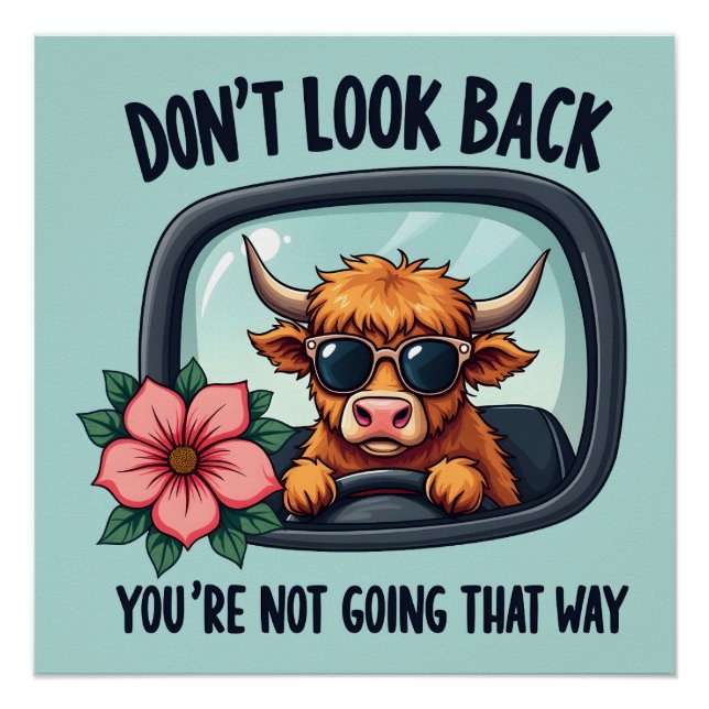 Funny Highland Cow Retro Western Motivational Art Poster (Front)