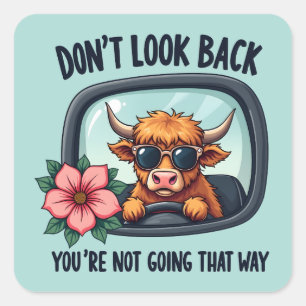 Funny Highland Cow Retro Western Motivational Art Square Sticker