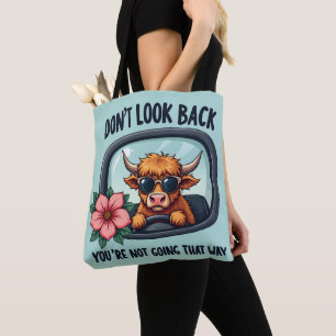 Funny Highland Cow Retro Western Motivational Art Tote Bag
