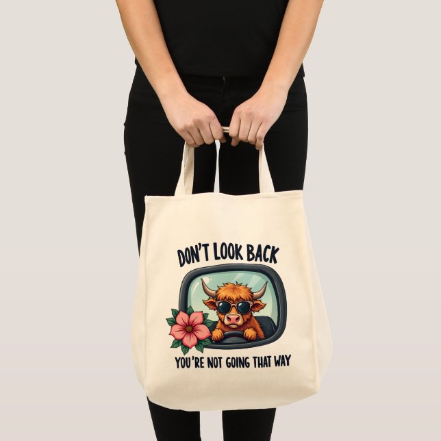 Funny Highland Cow Retro Western Motivational Art Tote Bag (Front (Product))