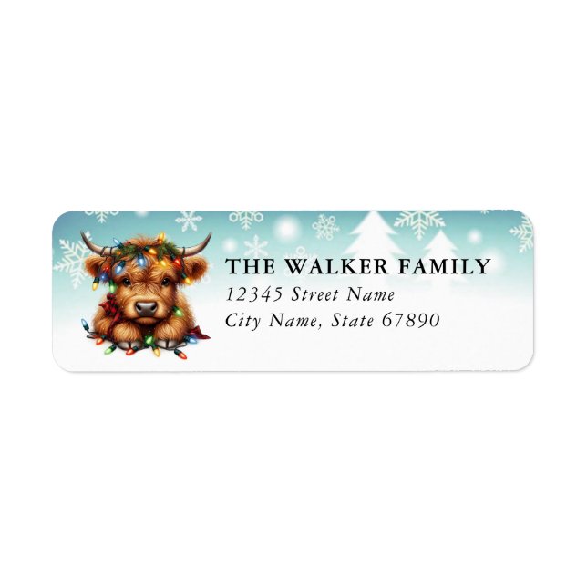 Funny Highland Cow Return Address Labels (Front)