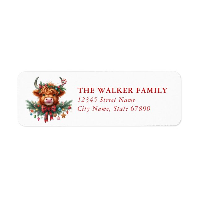 Funny Highland Cow Return Address Labels (Front)