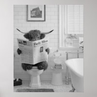 Funny Highland Cow Sitting on the Toilet Bathroom