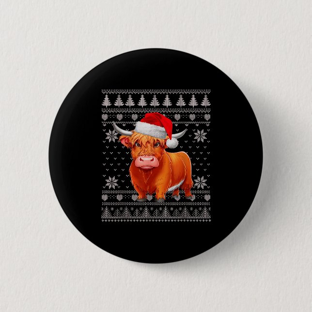 Funny Highland Cow Ugly Christmas Sweater Santa Xm 6 Cm Round Badge (Front)
