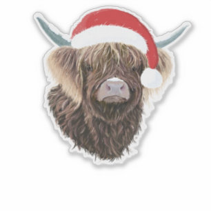 Funny Highland Cow Wearing A Christmas Santa Hat