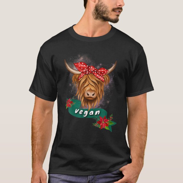 Funny Highland Cow With Flower Headband For Vegans T-Shirt (Front)