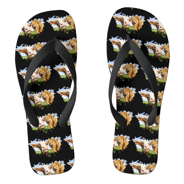Funny Highland Cows Flip Flops (Footbed)