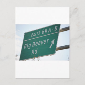 Funny HIghway Sign Big Beaver Road Exit 69 Postcard