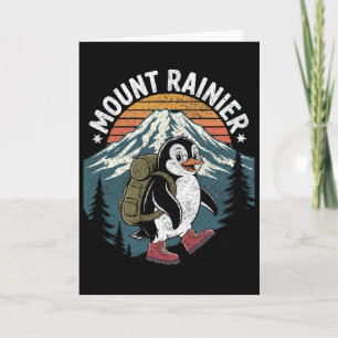 Funny Hiker Penguin Climbing Mount Rainier Card