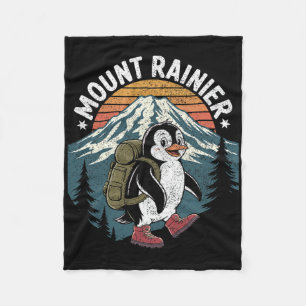 Funny Hiker Penguin Climbing Mount Rainier  Fleece Blanket