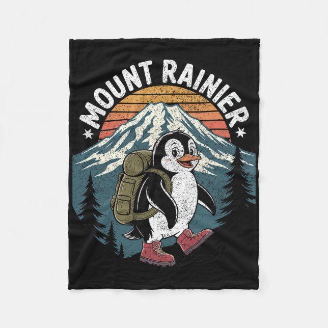 Funny Hiker Penguin Climbing Mount Rainier  Fleece Blanket (Front)