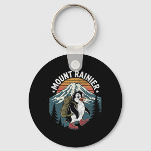 Funny Hiker Penguin Climbing Mount Rainier Key Ring