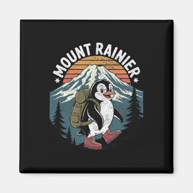 Funny Hiker Penguin Climbing Mount Rainier  Magnet (Front)
