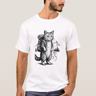 Funny Hiking Cat Backpacking Hikers & Animal Lover T-Shirt